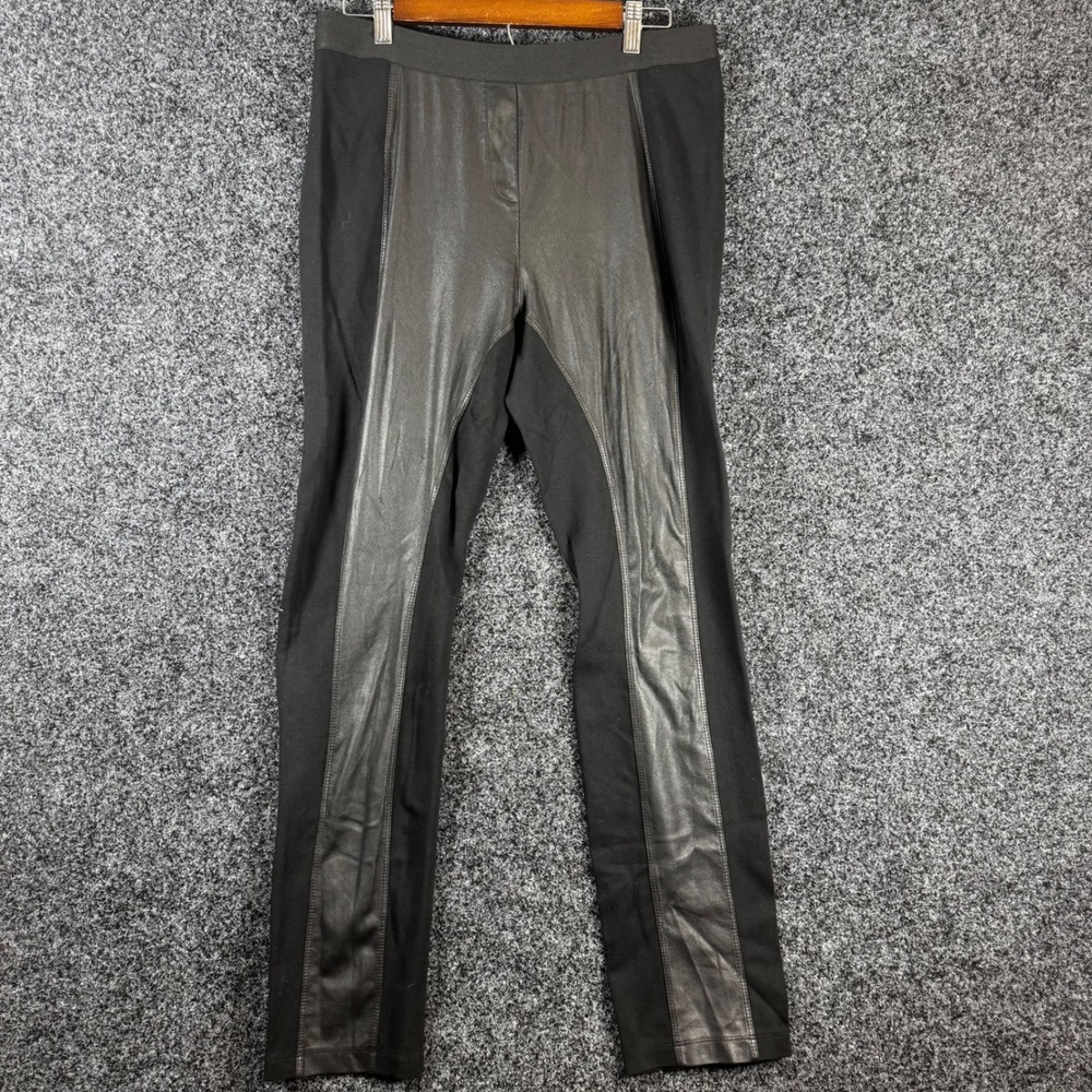 BCBGMAXAZRIA Sasha Faux Leather Panel Leggings Black Ponte Knit Pants RPY2F162 L